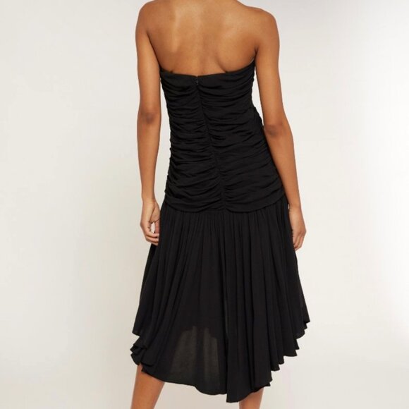 Joie Vivienne Black Strapless Ruched Midi Dress Size 4 Asymmetric Hem 4 - Picture 6 of 9